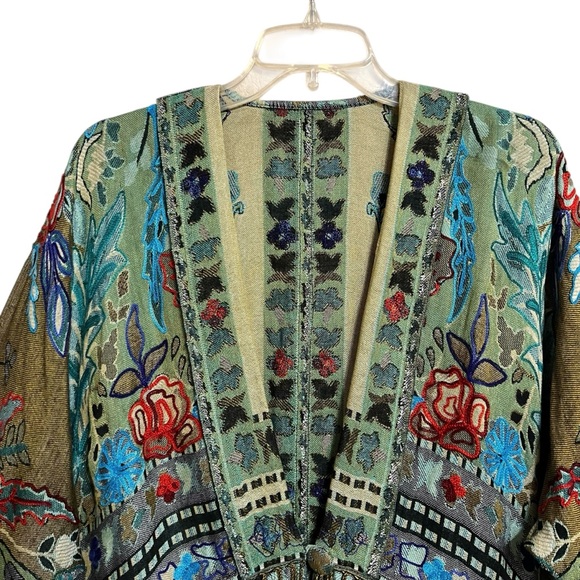 BOK Womens Boho Kimono Jacket OS Woven Embroidered Fringed Hippie Festival Artsy - Picture 2 of 9